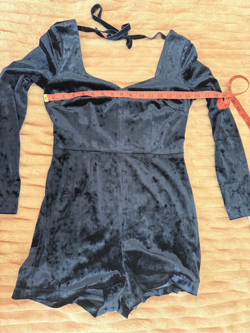 Bebe Style Navy Velvet Long Sleeve Romper | Y2K Glam Mini Playsuit | Open Back T - Picture 7 of 11